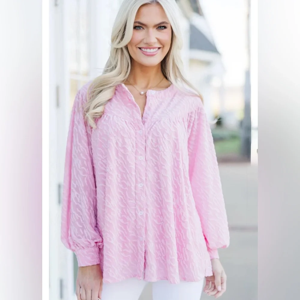 NWT Shop the Mint Pink & White Flowy Babydoll Blouse Tunic | Size Small